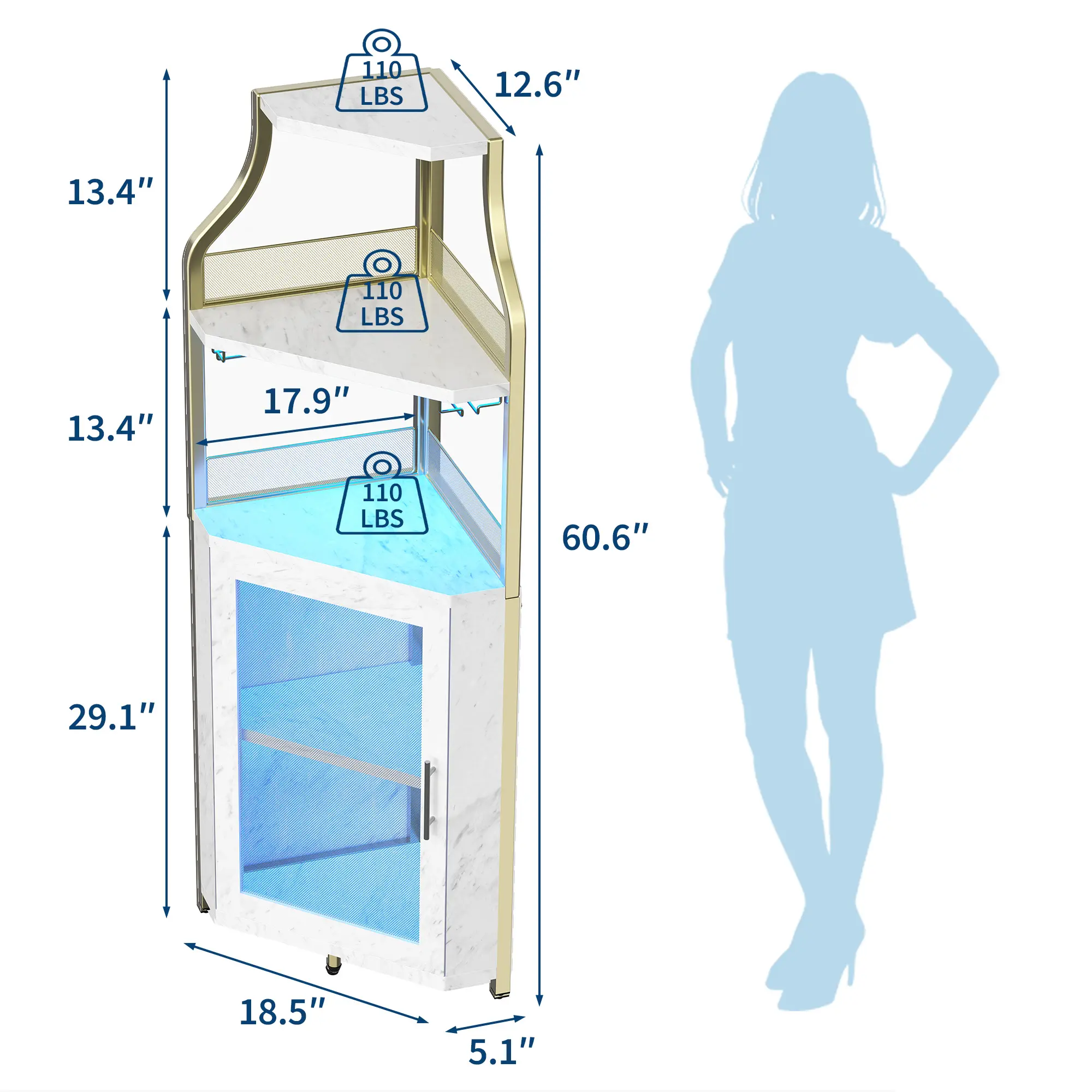 Modern Corner Wine Cabinet with LED Lights and Glass Holder 5 Tier Industrial Corner Bar Liquor Cabinet for Kitchen Living Room Dining Room Storage