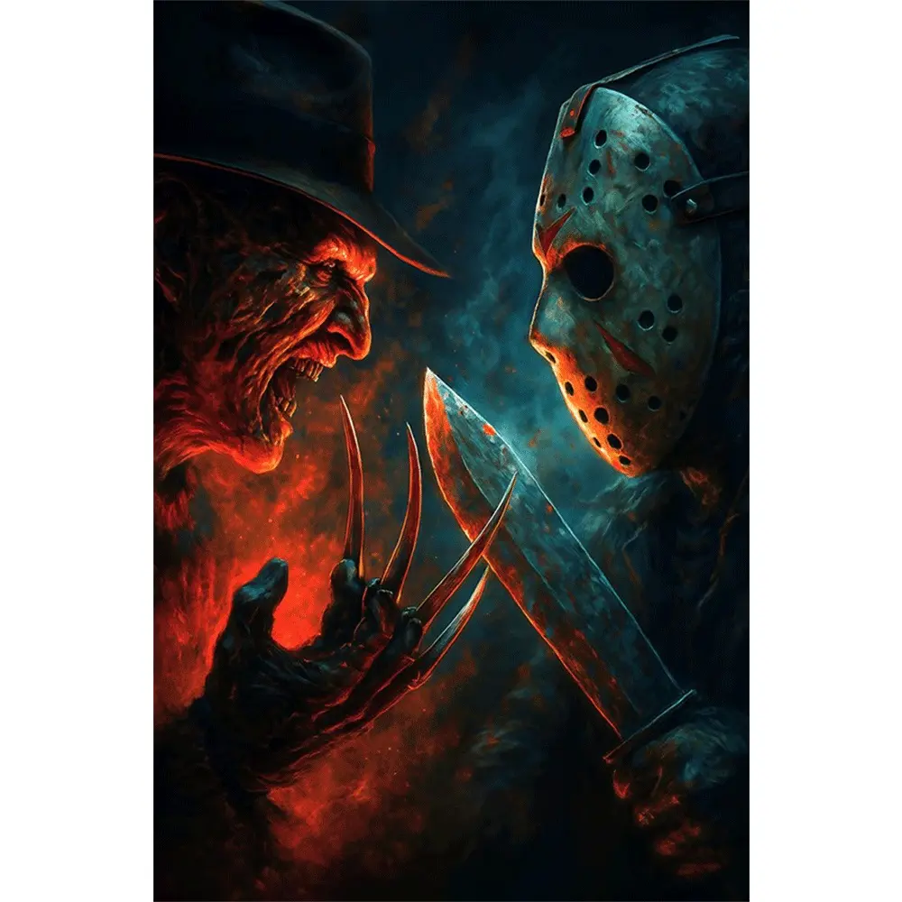 2d flat painting 5D DIY Diamond Painting Kit with Round Diamonds Full Drill Include Tools Horror Movie Characters Design Wall Decor for Living Room Bedroom Gift for Adults