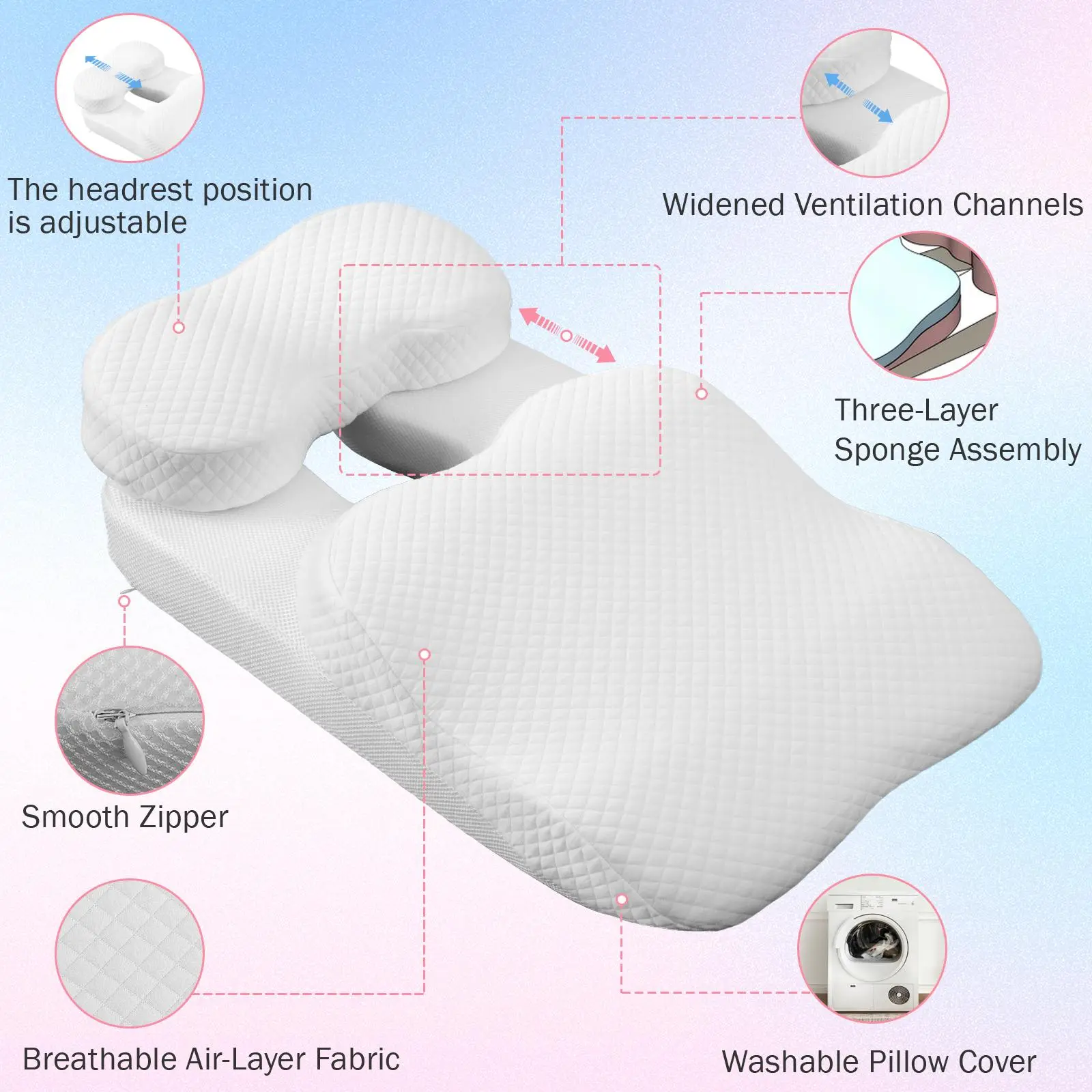 Multi-Position Memory Foam Pillow with Adjustable Height, Ergonomic Neck Support for Side, Back & Stomach Sleeping, No-Pressure Arm & Shoulder Relief