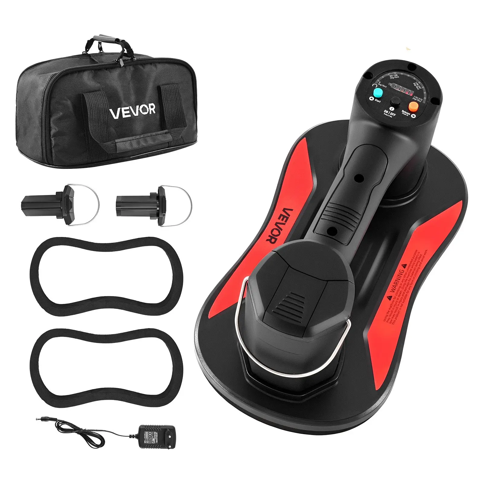 VEVOR Model 7701 Electric Vacuum Suction Cup, 375 lbs Max Lifting Capacity, 4 x 10.4 in Digital Display Vacuum Glass Lifter, Auto Re-Pump Heavy Duty Tool for Tile Lifting, Granite, Wood