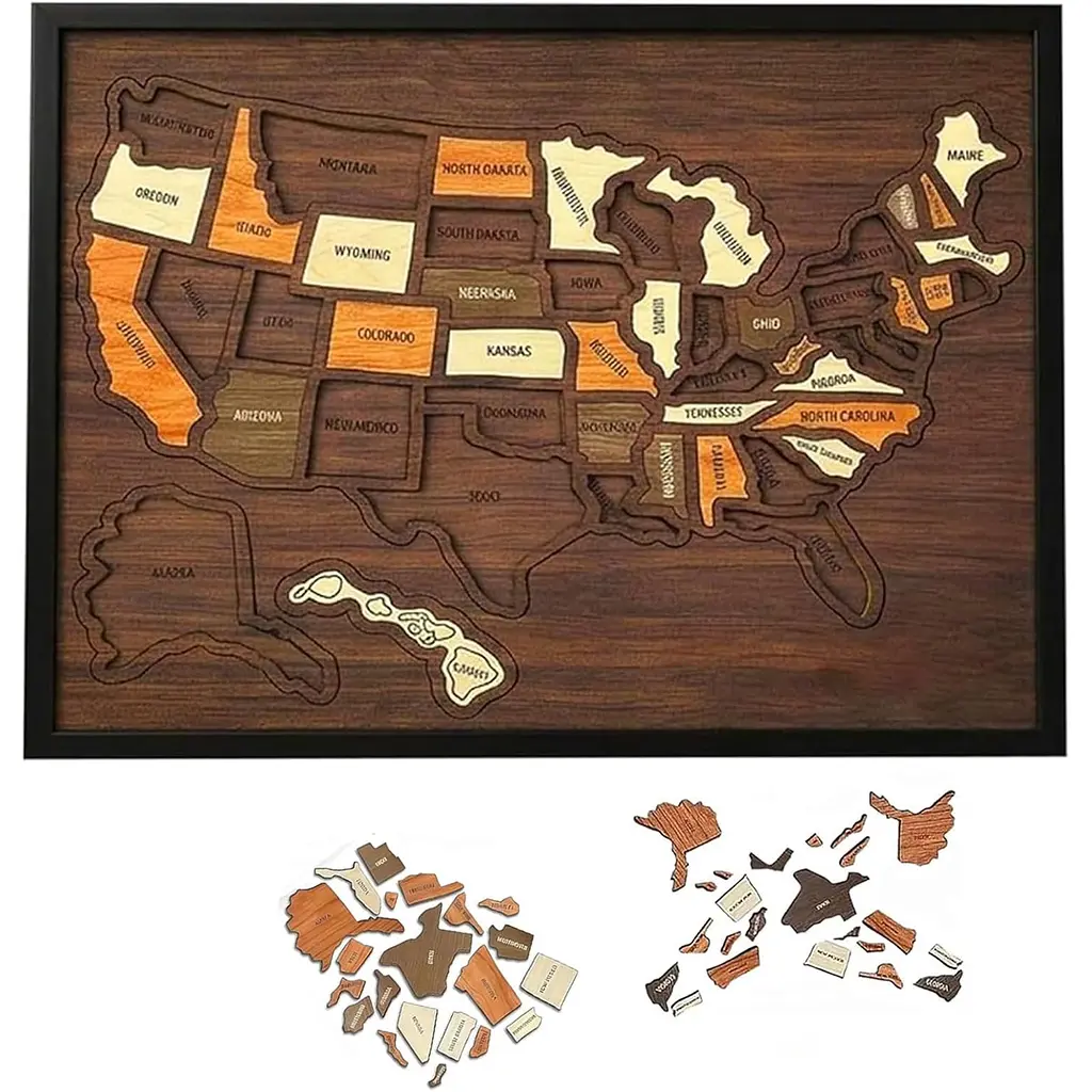 USA Travel Map, 12x10, Wooden USA Map Puzzle, Perfect For Couples and Families Gift, Wood Puzzles