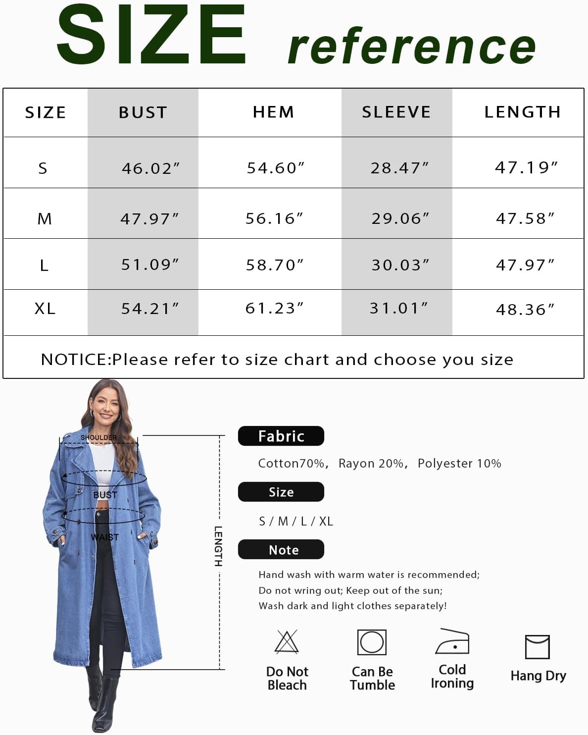 FMEYOA Women's Long Double Breasted Denim Jacket Oversized Button Down Maxi Jean Coat Classic Lapel Outercoat M8M483