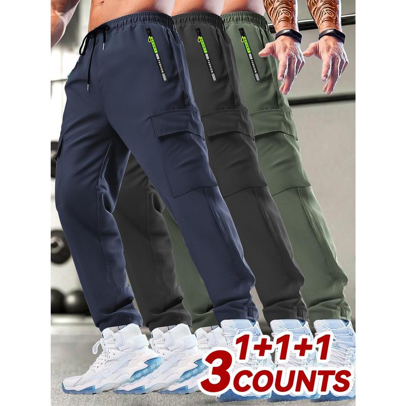 Men's Cargo Pants, Lightweight & Breathable, Printed Zipper Pockets, Functional Cargo Pockets, Drawstring Waist, Great for Running, Training and Daily Outdoor Wear Men's Clothing