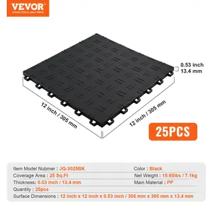 VEVOR Garage Tiles Interlocking, 12x 12x 0.53 inch 25 Pack Garage Floor Covering Tiles, Non-Slip Double-Sided Texture Garage Flooring Tiles, for Garages, Basements, Repair Shops, Black