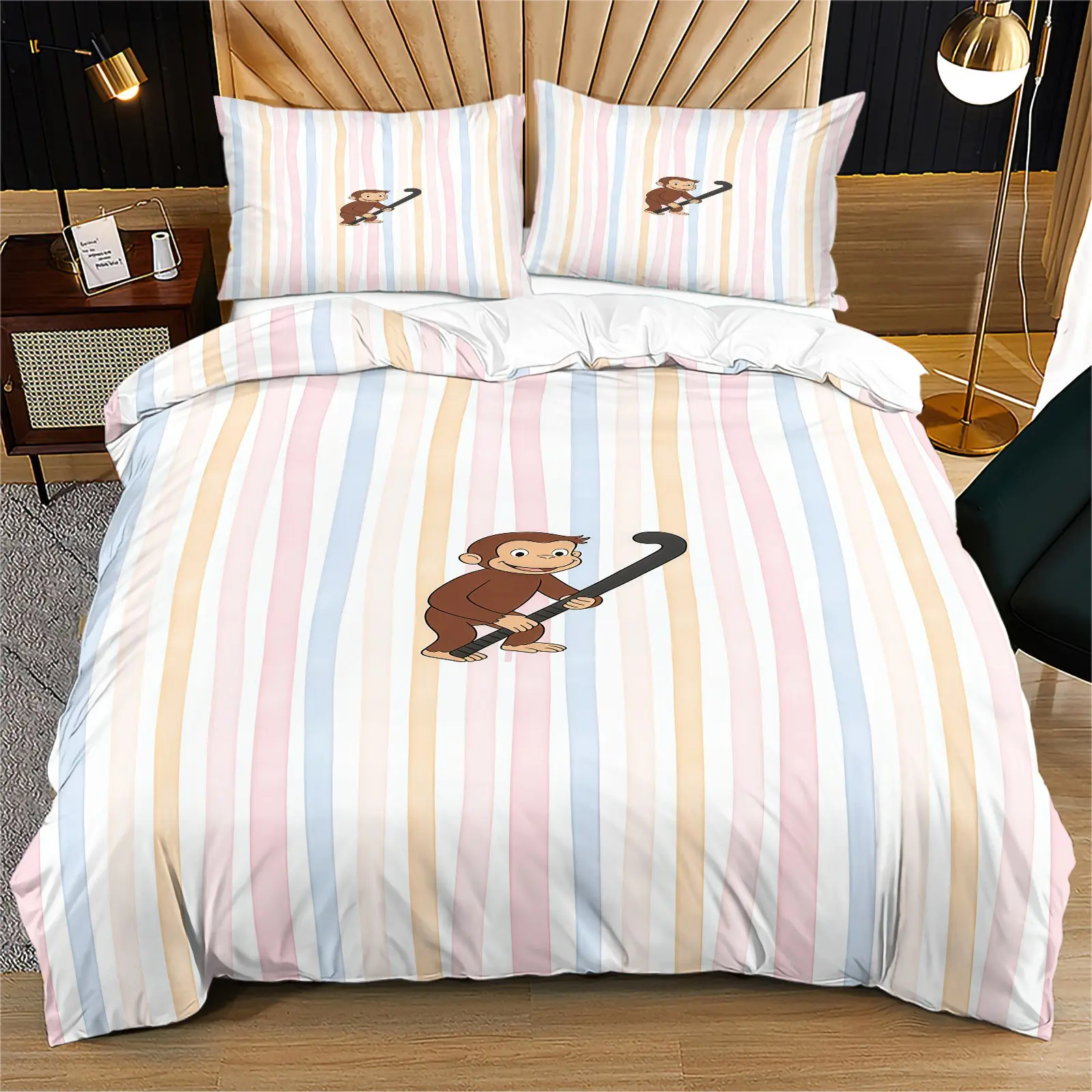 Monkey Pattern Duvet Cover Set, Soft And Comfortable Bedding Set, Including 1 Duvet Cover And 1 Or 2 Pillowcases, Excluding Duvet Core And Pillow Core, Suitable For Teenagers And Adults, Bedroom, Dormitory, Apartment Scene