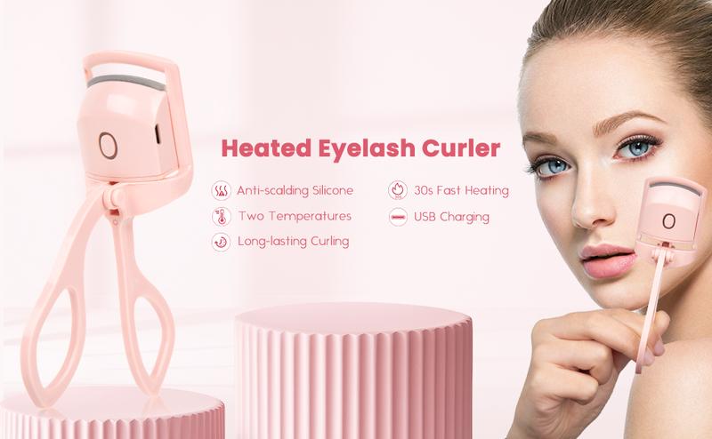 Electric Heated Eyelash Curler for Women USB Rechargeable Quick Heat-Up Multi-Temp Settings 24H Natural Curl Anti-Scald Silicone Portable Makeup Tool Pink Beauty Cosmetics