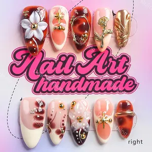 Delicatething Y2K Style Long Sharp Nails, Handmade Wearable Nail Set, 4 Sizes XS S M L, Beads, French Tips Nails, French Design, Nail Art Design, Perfect Gift for Women