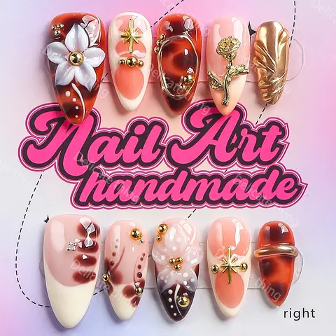Delicatething Y2K Style Long Sharp Nails, Handmade Wearable Nail Set, 4 Sizes XS S M L, Beads, French Design, Nail Art Design, Perfect Gift for Women, Artificial Nails