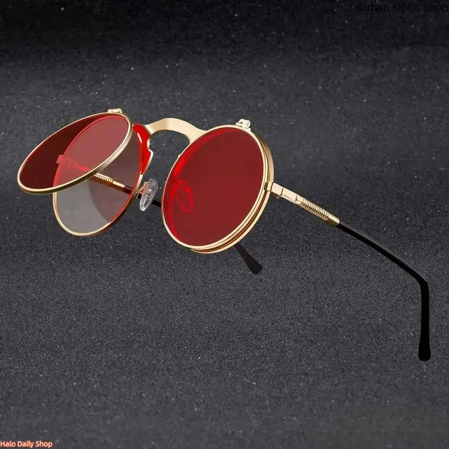Vintage Steampunk Flip Sunglasses - Retro Round Metal Brand Designer Oculos, Men's Accessories, Womens Sunglasses, Classic Adult Accessories,summeroutfits,vacationoutfits,beachoutfits,summer outifit,travel essentials