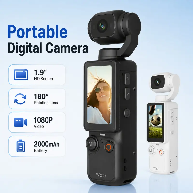 Portable Digital Camera for Kids Adults, Q7 1080P Handheld Vlog Camera with 1.9 Inch Screen, 180 Rotating Lens, AF Focus, Fill Light, 2000mAh Battery, Photo Video Recorder for Travel Sports Portable Vlogging Camera