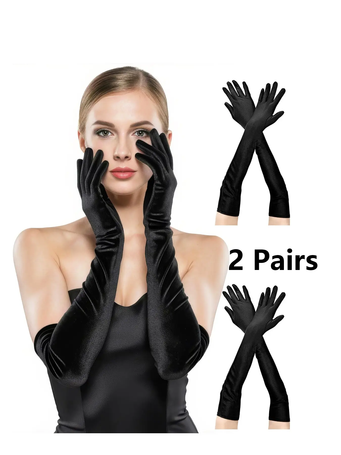 2 Pairs Long Retro Women's Gloves, Satin-Like Opera Elbow-Length Gloves, Elegant Evening Wedding Gloves for Parties, Dance Performances, Halloween