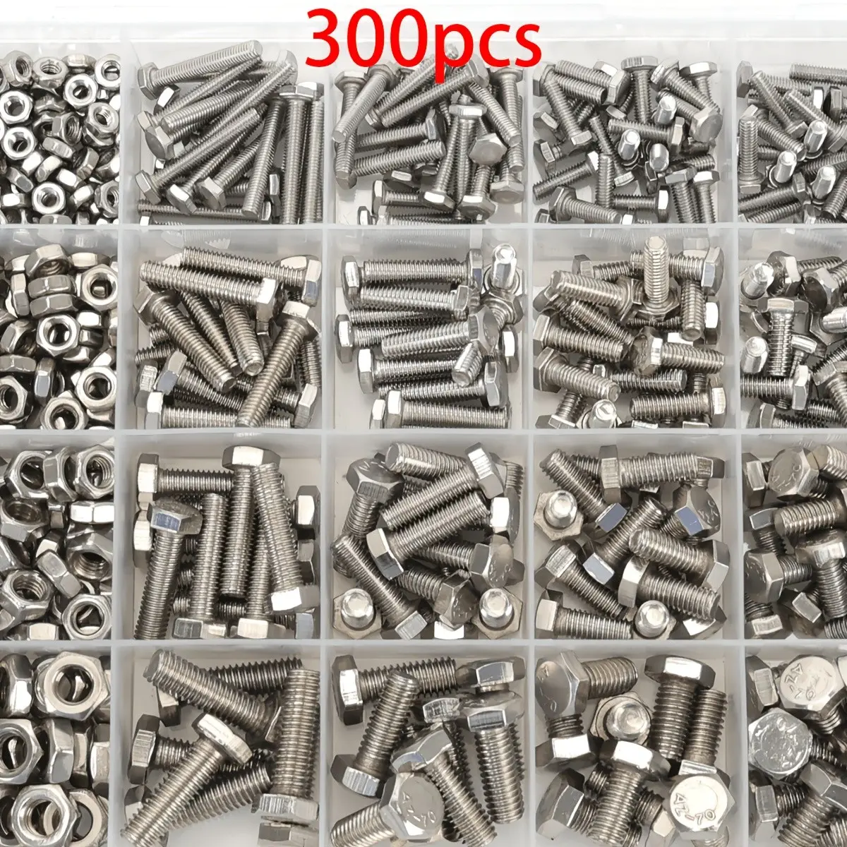 300pcs Stainless Steel Hex Head Bolt Kit with Nuts, Washers, And Spring Washers - DIN933 8.8 Grade, M3 Full Thread, A2/A4 Marine Grade, Metric Coarse Thread, for Machinery (Note: M3 Small Bolts)
