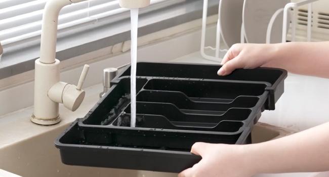 Silverware Drawer Organizer, Expandable Utensil Tray for Kitchen, BPA Free Flatware and Cutlery Holder, Adjustable Plastic Storage for Spoons Forks Knives, 8.5-14 x 12", Black