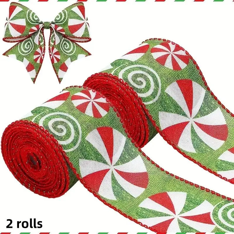 Rotating Pattern Ribbon, 2 Rolls Colorful Lovely Ribbon, Gift Wrapping Ribbon, Party Decoration Supplies for Holiday Celebrations
