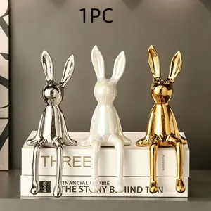 Elegant Sitting Long-Eared Rabbit Ornament, Luxury Home Decor, High-End Living Room Decoration, Stylish Soft Furnishing Piece