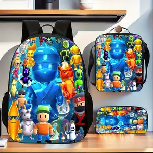 Roblox game character print three-in-one combination backpack, large-capacity shoulder bag, portable insulated tray, zippered stationery pocket, suitable for teenage game enthusiasts
