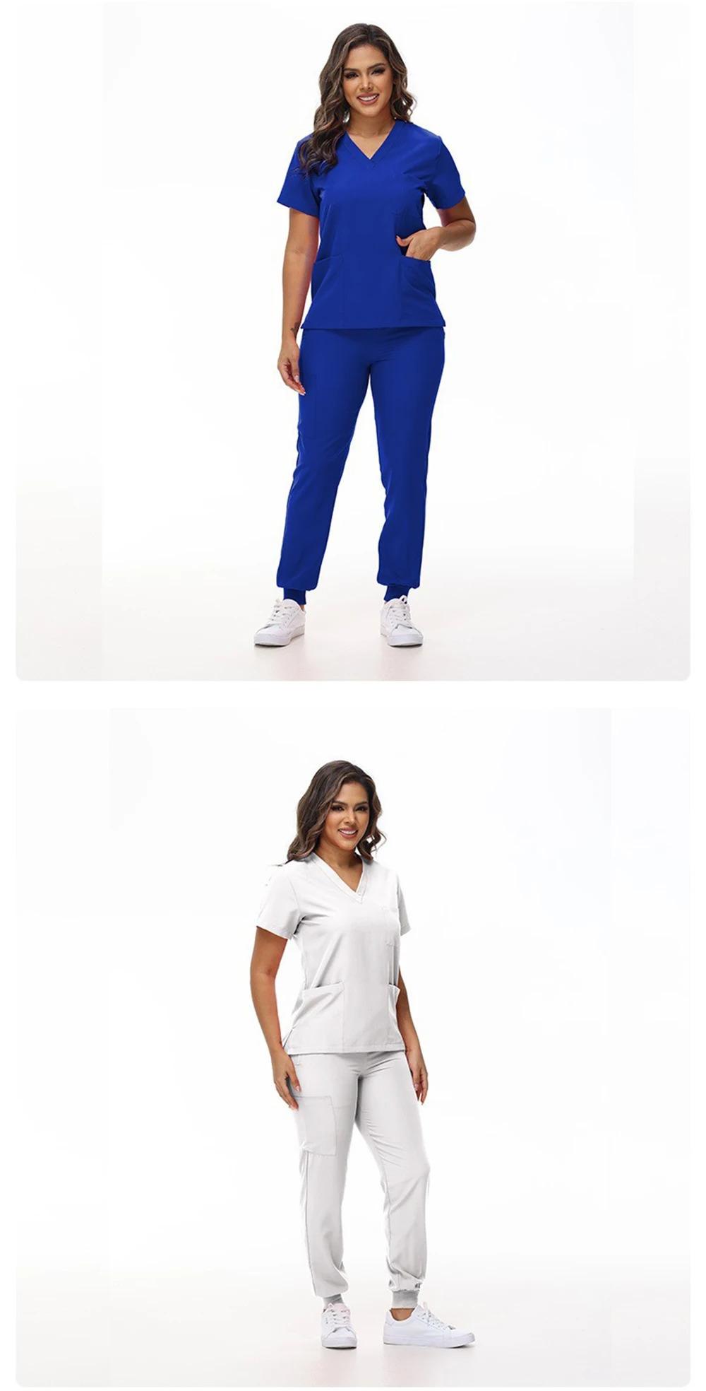 Brand New Women's Medical Scrub Suit Stretch Surgical Uniform with Pockets Top and Pants Nurse Doctor Workwear Overalls Casual Womenwear