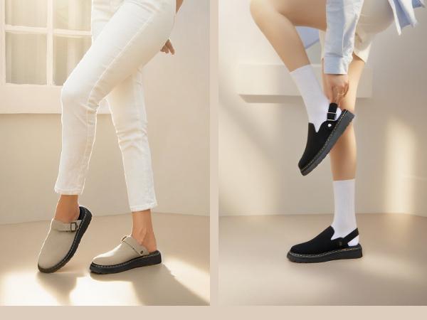 Women's Slip-on Suede Clogs Comfortable Latex Footbed Slingback Mules with Adjustable Strap for Work Walking Daily Wear slippers Footwear Girl