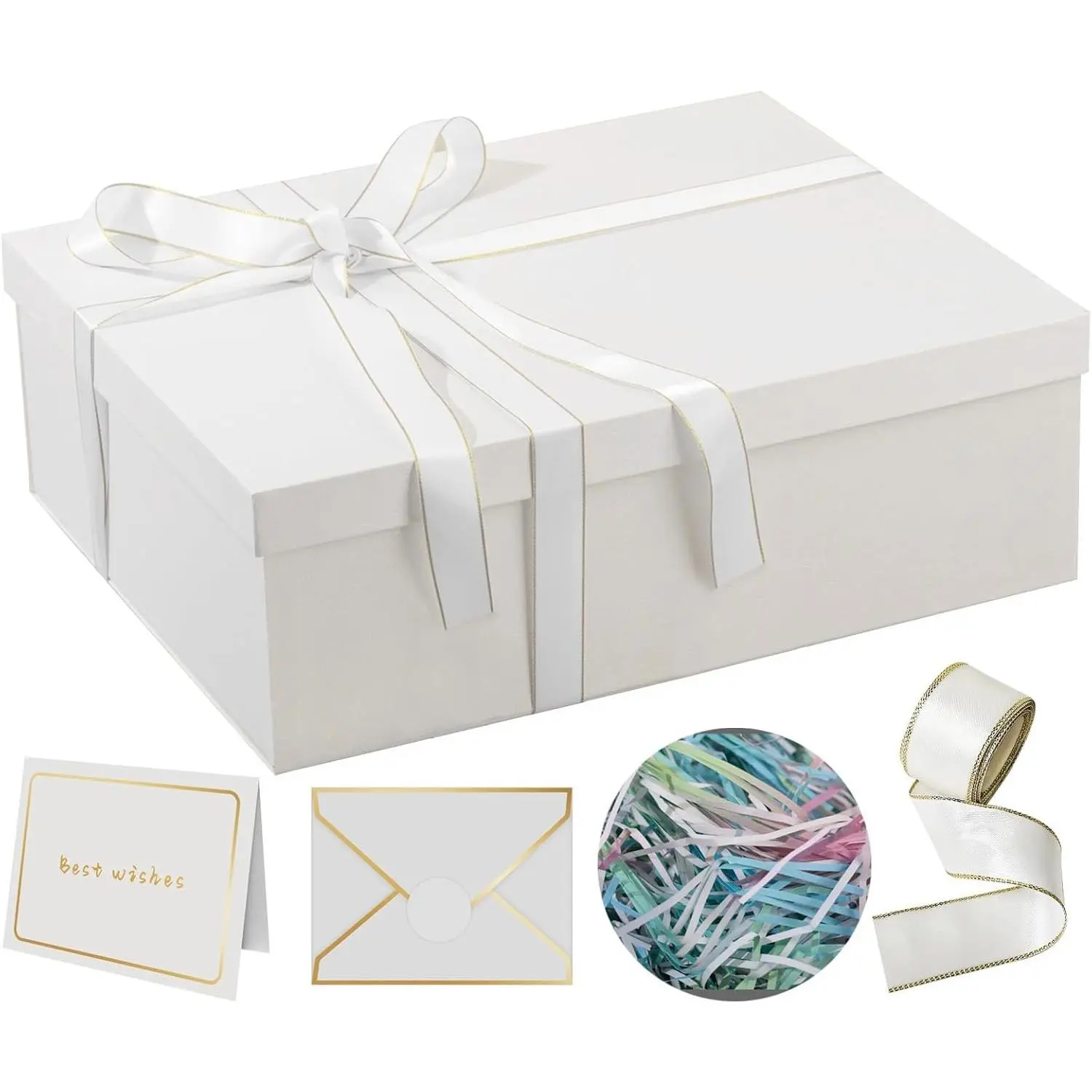 Extra Large Gift Box 16.5x13x5.5 inches,White Gift Boxes with Lids for Presents,Perfect for Birthday,Valentine's Day,Christmas,Anniversaries,Contains Card,Ribbon,Shredded Paper Filler, Birthday Gift Ideas, Includes Card