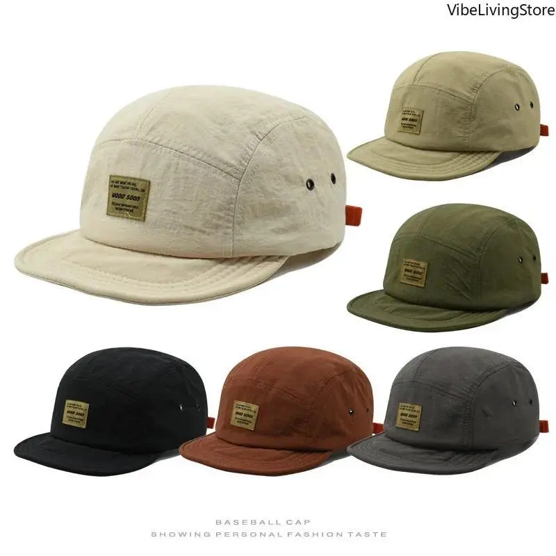 Men's 5-Panel Flat Bill Baseball Cap - Embroidered Nylon Adjustable Snapback Casual Hat with Quick-Dry Sun Protection for Outdoor Summer Use, Baseball Cap Adjustable, Hats
