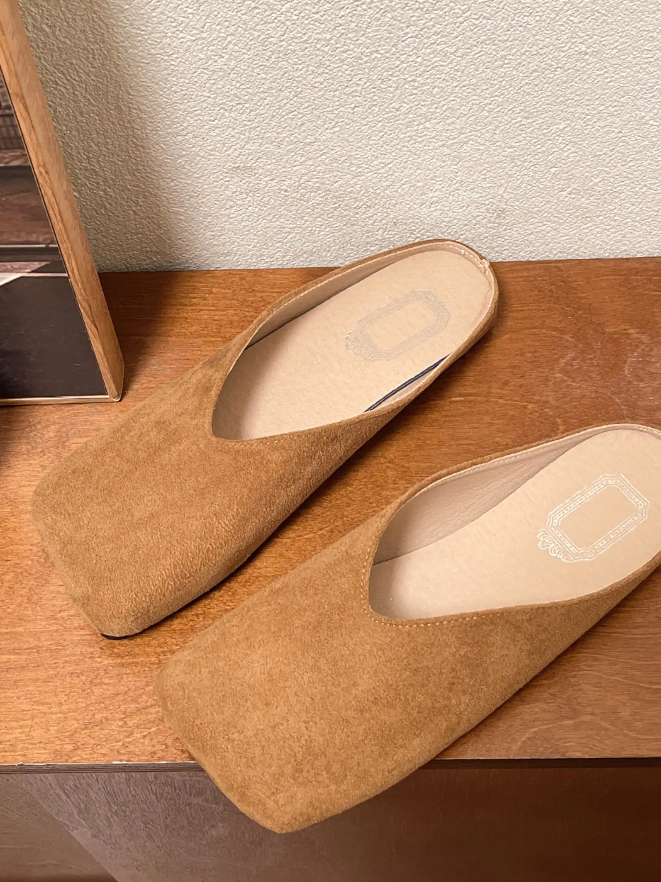 Women Soft Suede Faux Leather Square Toe V-Cut Slip On Backless Flat Mules, Soft Cushioned Anti-Slip Slide Shoes, Daily Office Casual Travel Footwear, 3 Colors Black Off White Camel