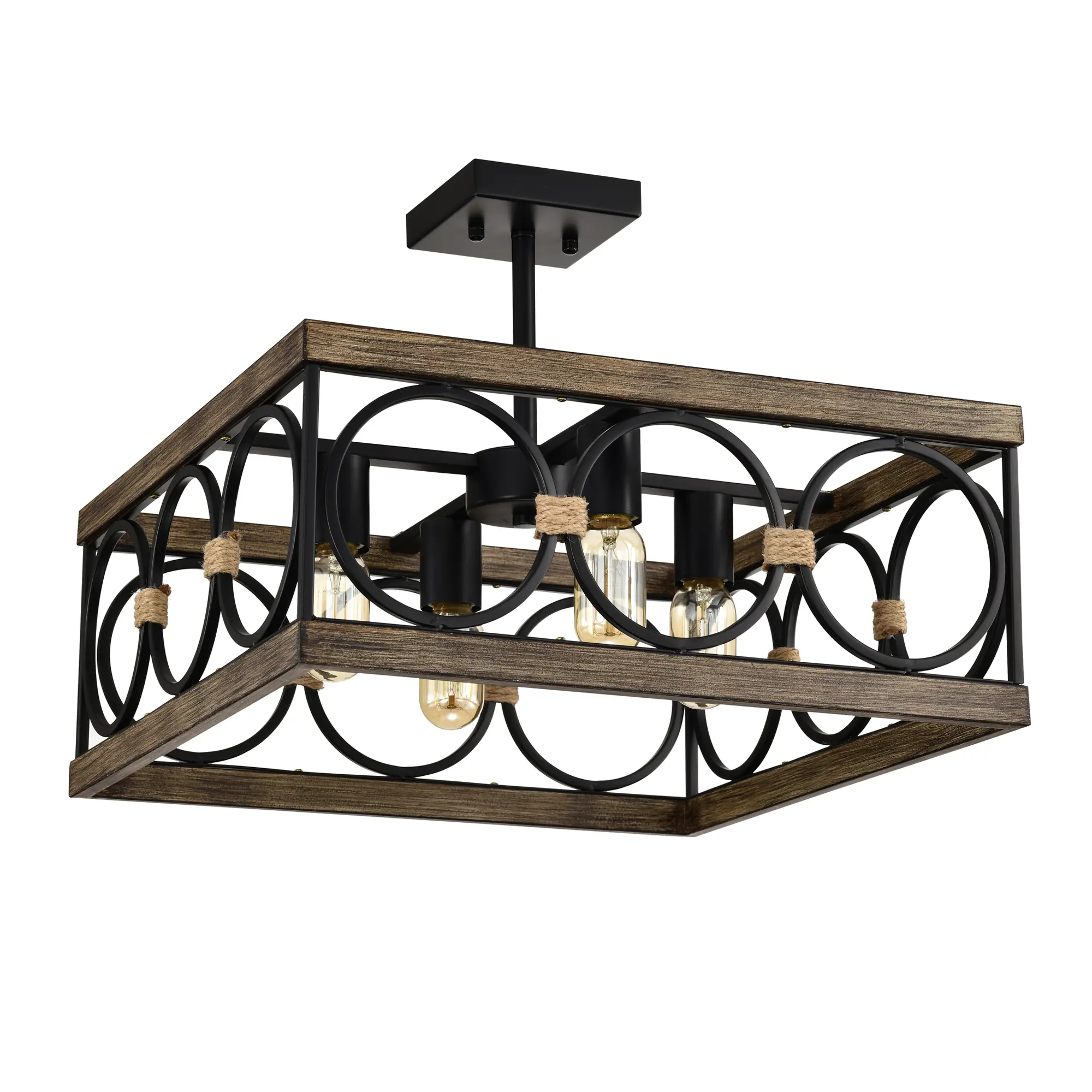 ARCH 4-Light Square Kitchen Island Light Fixture, Wood and Black Metal Rectangular Ceiling Light, Farmhouse Dining Room Lighting, Ceiling Lighting for Living Room, Conference Room, Home Office, 4-Light, Home Furniture and Household Product Search