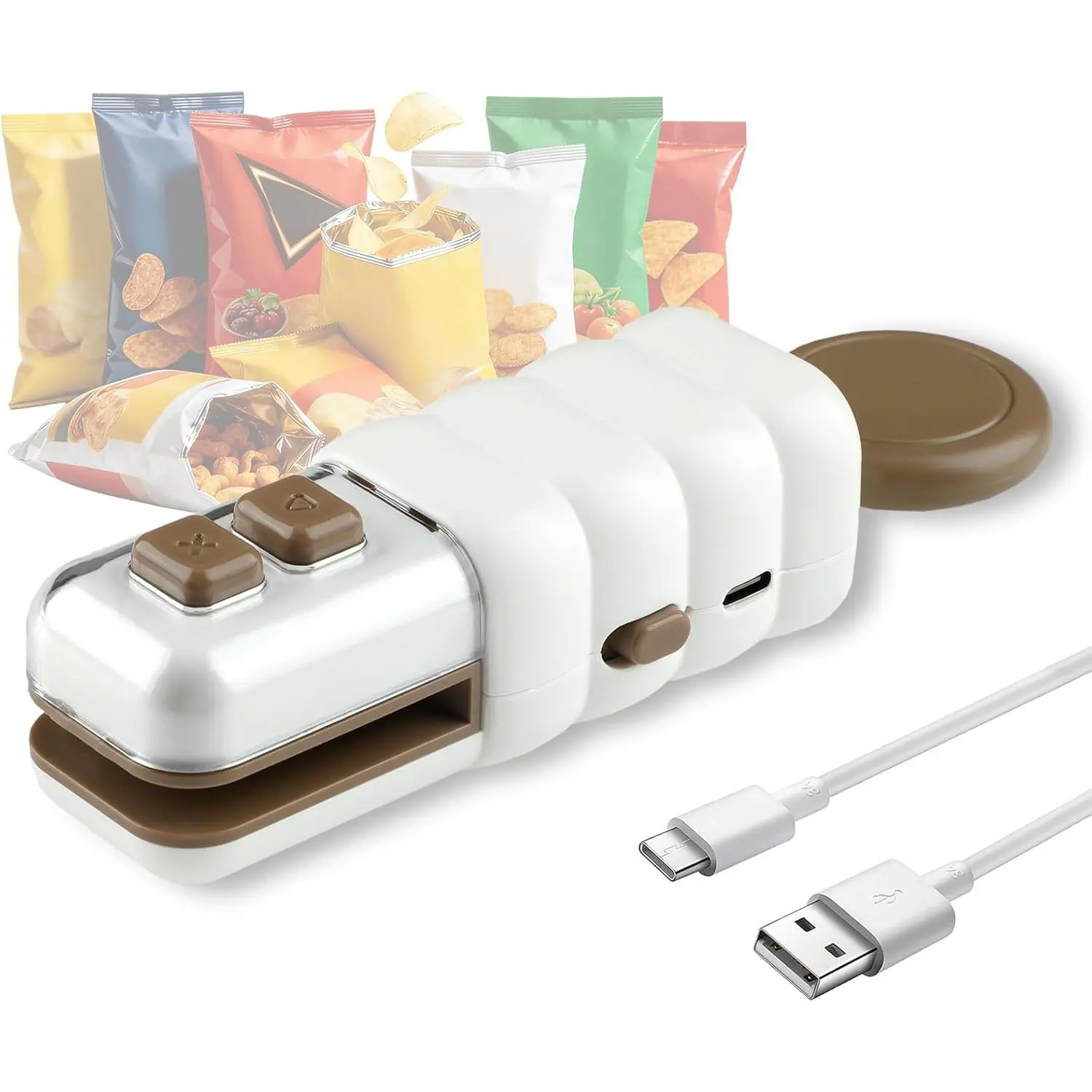 4 in 1 Mini Bag Sealer, Upgraded Mini Bag Sealer with  and , USB C Rechargeable Chip Bag Sealer for Plastic Snack Bags, Bag Sealer Handheld for  & Kitchen Storage (White)