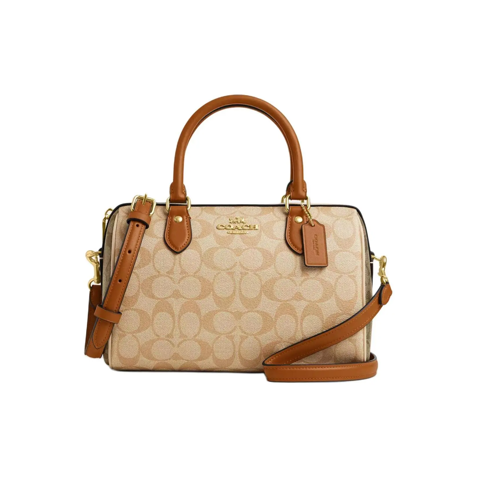 Coach Rowan 25 Logo Zip Crossbody Tote Bag for Women, Coated Canvas, Medium, Light Khaki Verifiable, with credentials and supporting global authentication