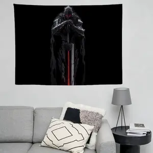 Berserk Guts Berserker Armor Tapestry Black Background Red Glow Dragon Slayer Sword Wall Hanging Badass Seinen Anime Fan Boy Cave Gaming Room Decor Dorm Banner