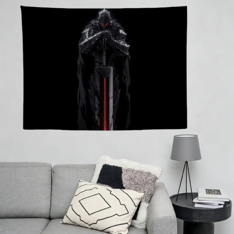Berserk Guts Berserker Armor Tapestry Black Background Red Glow Dragon Slayer Sword Wall Hanging Badass Seinen Anime Fan Boy Cave Gaming Room Decor Dorm Banner
