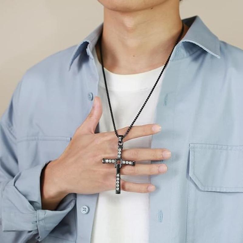 Cross Necklace for Men, Cross Pendant Necklace Stainless Steel Chains Sterling Silver Necklace Men's Cross Chain Jewelry Link Chain for Boys Fast and Furious