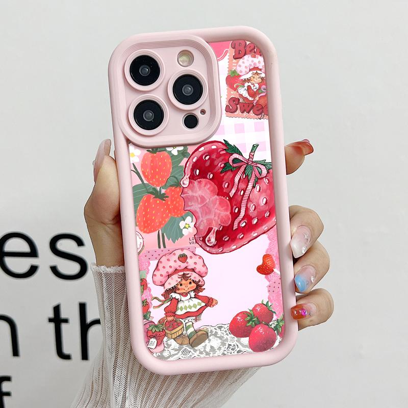 Strawberry Shortcake Pattern Phone Case, Soft Silicone, Fully Protected and Shockproof For iPhone 17 16 15 Pro Max 14 13 12 11 X Plus Air Pink Girl Mini
