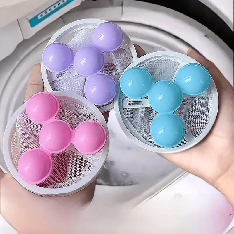 3pcs Random Color Laundry Lint Balls, Floating Lint Remover, Clothes Cleaning Filter Bag, Reusable Cotton Wool Remover, Pet Hair Catcher, Wash Ball