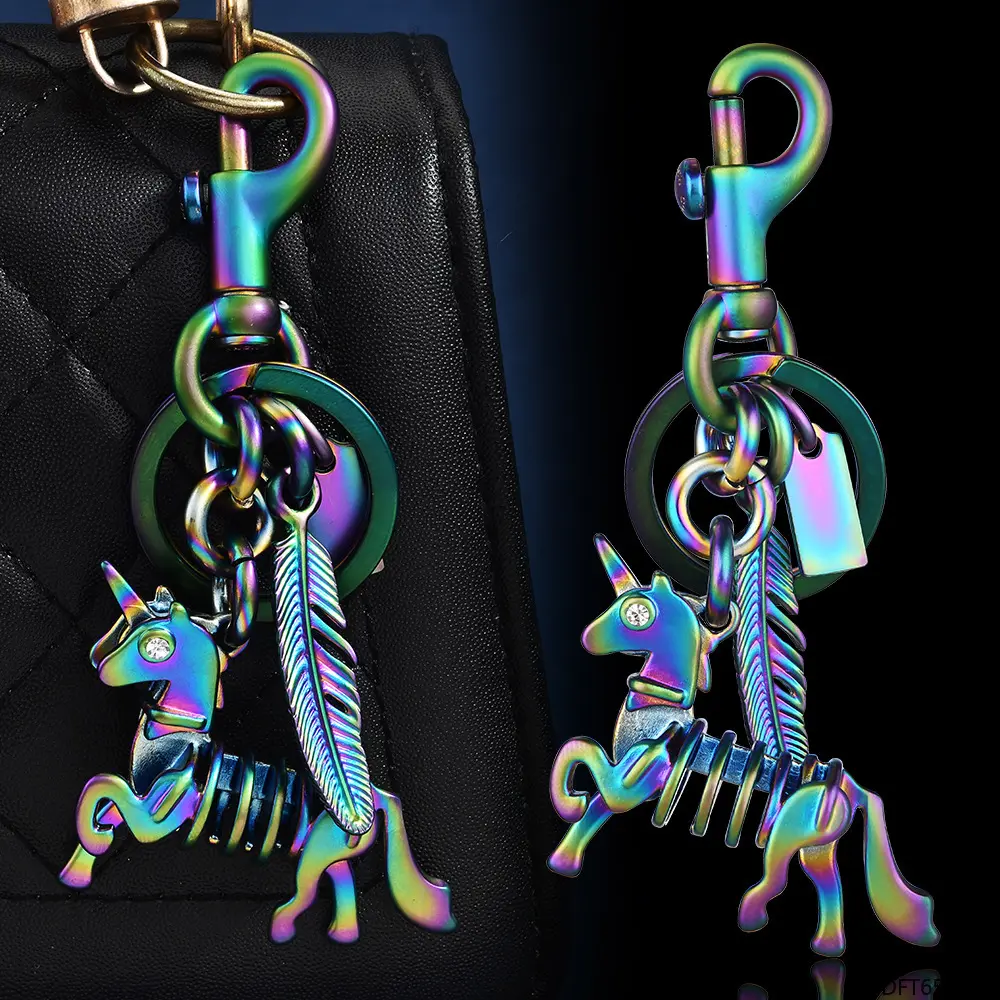Retro Mechanical Texture Metal Unicorn Keychain - Elegant Silhouette, Polished Iridescent Finish, Light Compact Exquisite Craft, Multiple Colors, Fashion Character Decor Accessory for Car Keys, Handbags (Sports & Outdoor Accessory), Polished Finish