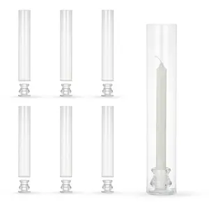 Set of 6 Hurricane Glass Candle Holders 14" Tall, Elegant Taper Candlesticks with Metal Base, Thick Clear Glass Chimney for Wedding Centerpiece, Mantel Decor, Romantic Dining Table