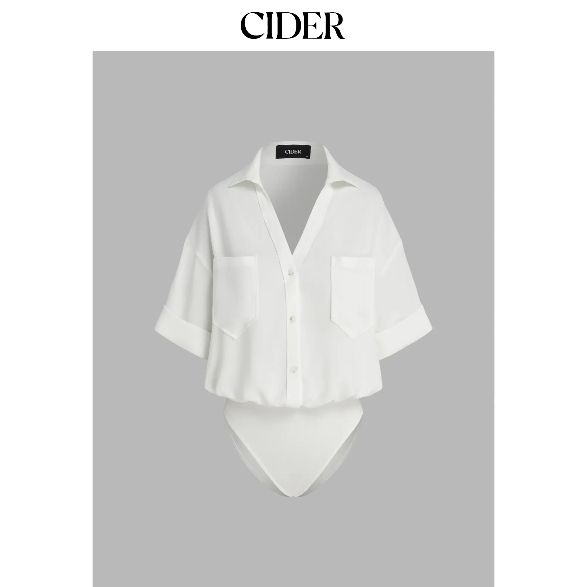 Cider [3 colors, size 2-26] Collar Solid Short Sleeve Blouse Bodysuit