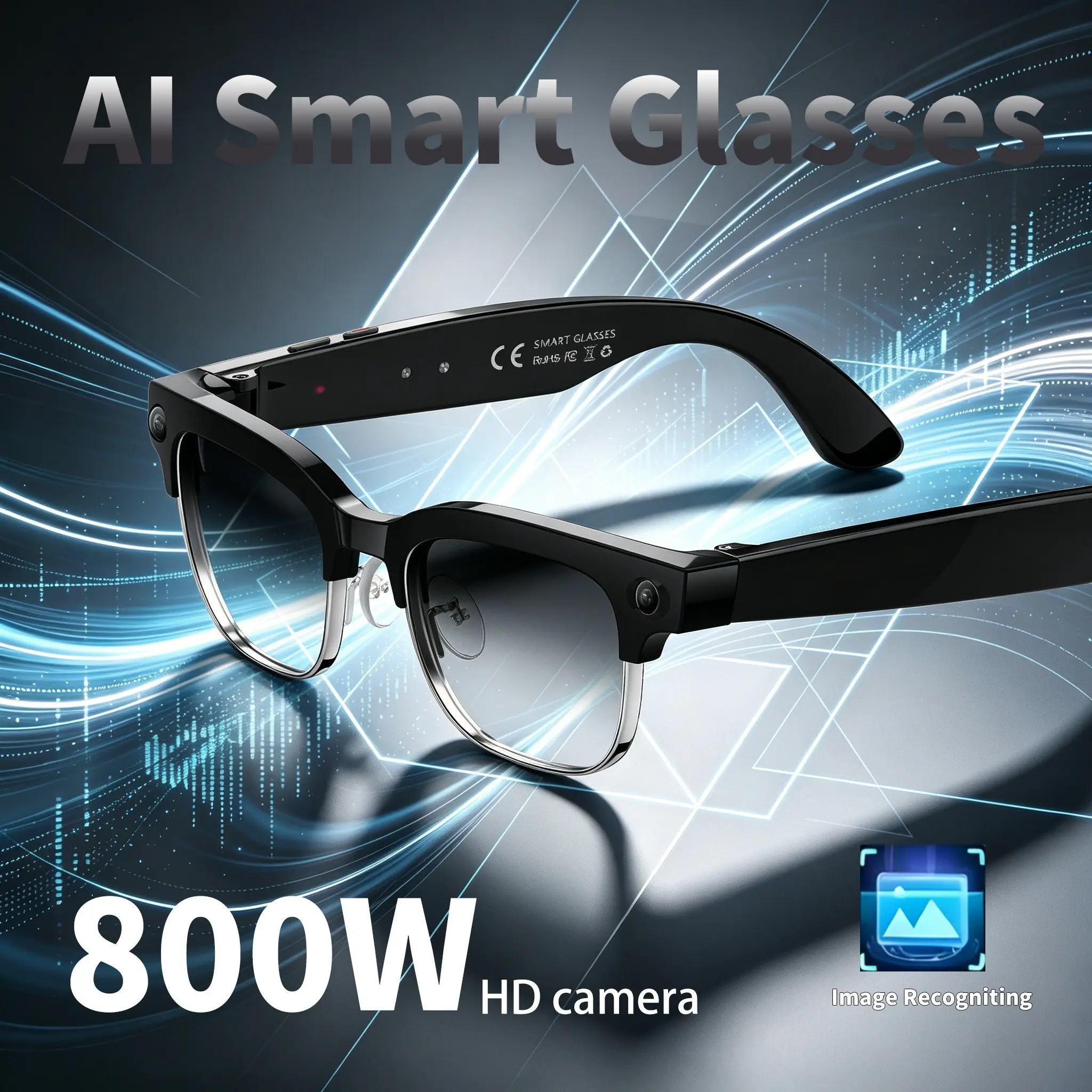 New Smart Ai Glasses with Camera and Bluetooth-compatible, 8mp HD Video Recording, Gpt, WiFi, Ai Voice Assistant, Translation, Music, Outdoor Wearable, Multifunctional Smart Glasses