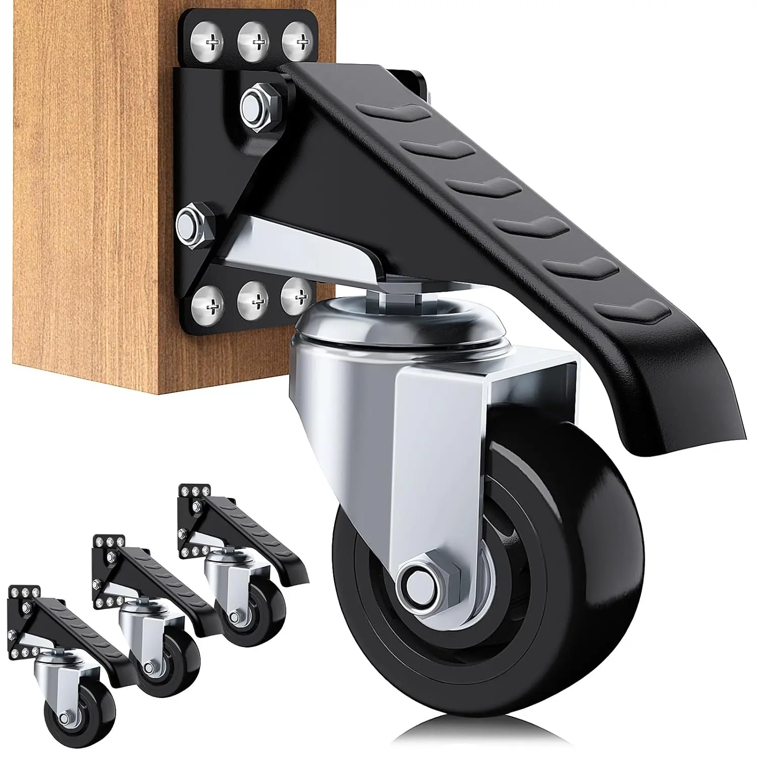 Workbench Casters Wheels 920Lbs Retractable Casters Set of 4 Heavy Duty Side Mount Caster Rollers 3" Stepdown Castor Wheels for Bench Machinery Work Table with Installation Template, 4 Pack