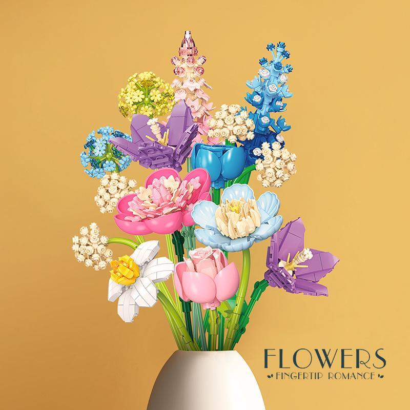 Flower Building Blocks Toy Set, 865pcs/box DIY Flower Bricks Toy Set, Home Decor for Living Room, Bedroom, Office, Decor Home Ideas