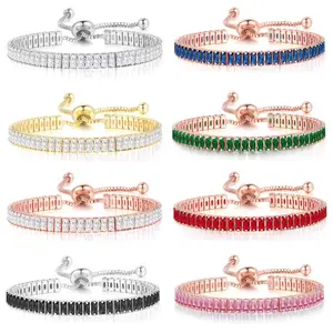 Black Iced Out Crystal Tennis Bracelets For Men Women Rectangle Zirconia Adjustable Chain on Hand Hip Hop Hippie Jewelry DZH051