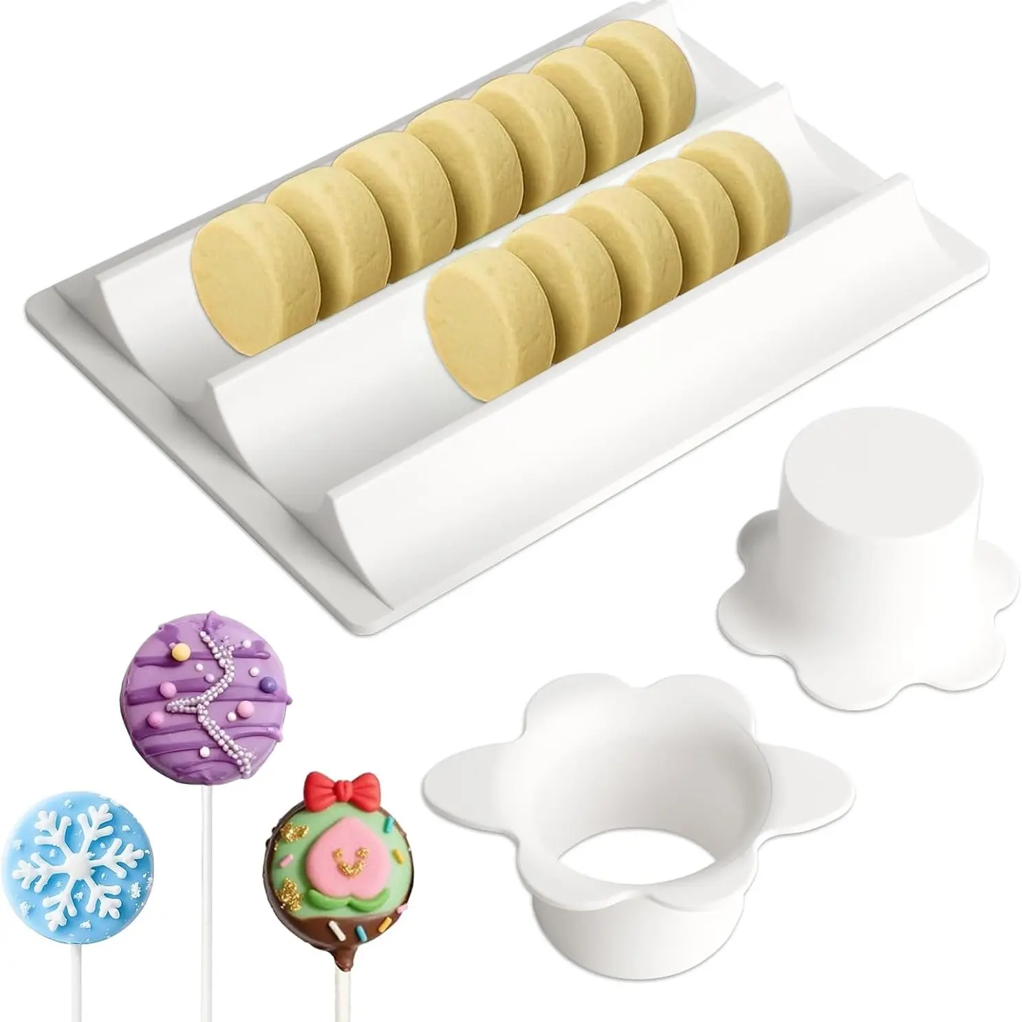 Double row Cake Pop Molds | Cake Pop Cutter and Pusher with Tray | Baking Tools Home Baking Supplies Kitchen Gadgets for Women Bakers, Muffin Desserts, Chocolate Children's Birthdays, School, Home, Holidays, Weddings, Christmas Baking Molds