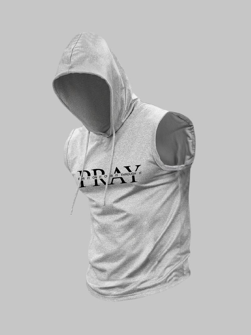 Men's Regular Fit Letter Print Hooded Tank Top, Casual Sleeveless Top for Summer, Fashion Men's Clothes for Daily Wear, Breathable Sleeveless Vest, Socks