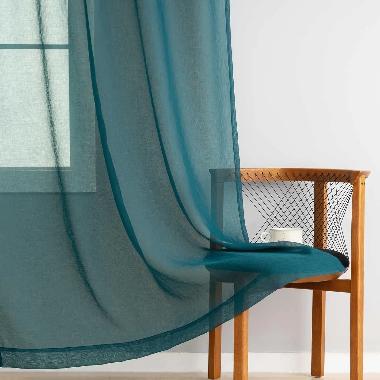 Green Voile Fabric Sheer Curtains, 2-Panel Set (52x84" Each, 84 Inch Length), Airy Soft Rod Pocket Light Filtering Drapes for Living Room Bedroom