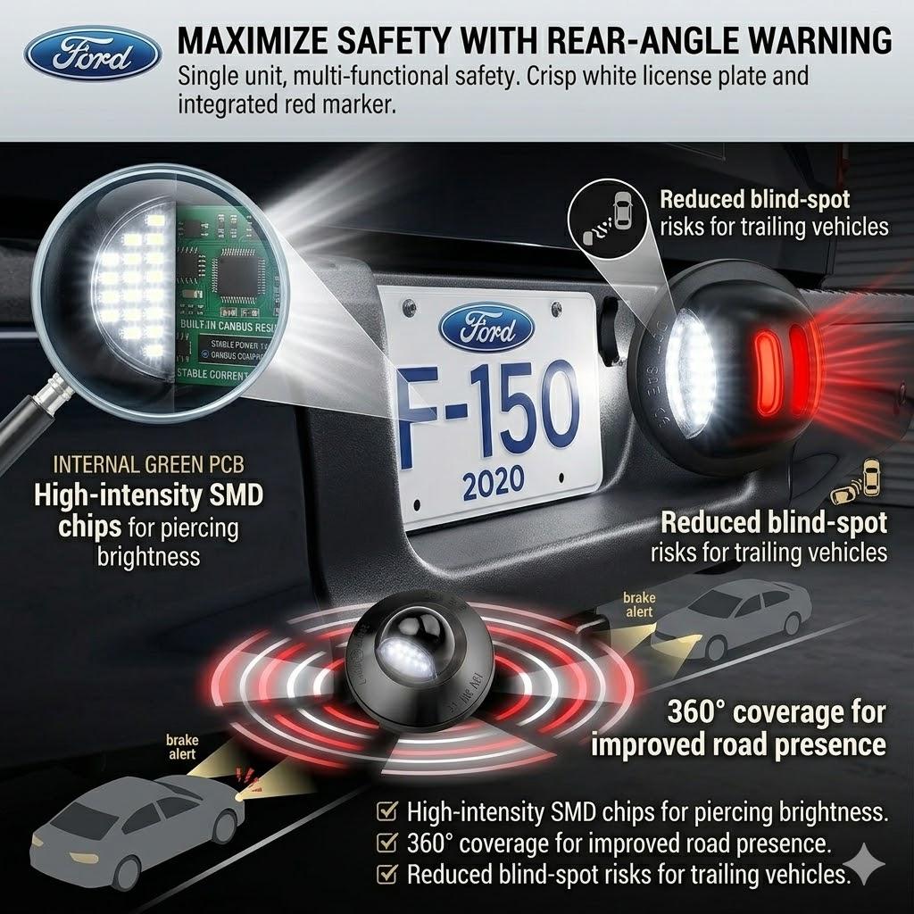 LED License Plate Light Assembly for Ford F150 F250 F350 Super Duty Ranger Explorer Bronco Excursion Expedition 2Pcs Red OLED Neon Tube Pure White LED Tag Lamp Replacement Plug and Play