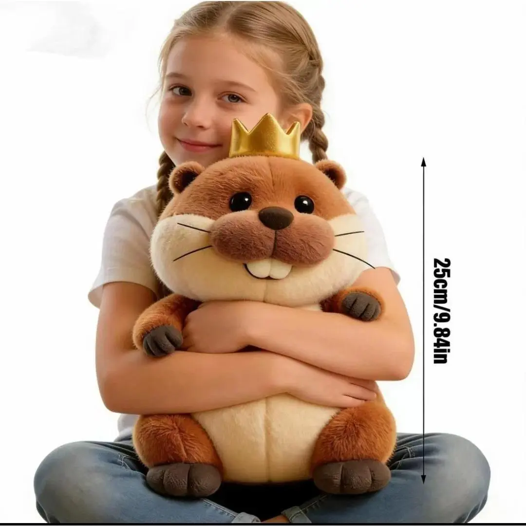Peripheral Golden Crown Beaver Plush Toy 25cm Soft Simulation Stuffed Animal For Home Decor Adult Collection