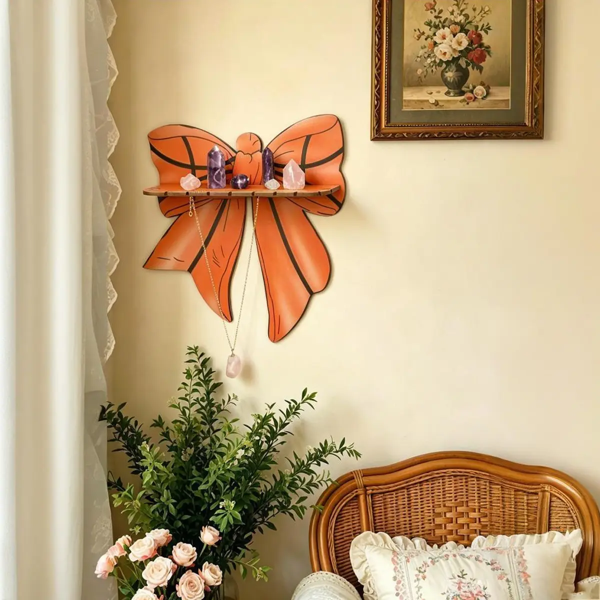 Creative Bow Wall-Mounted Crystal Rack, Girl's Bedroom Crystal Pendant Holder, Sweet Cool Decorative Storage Board