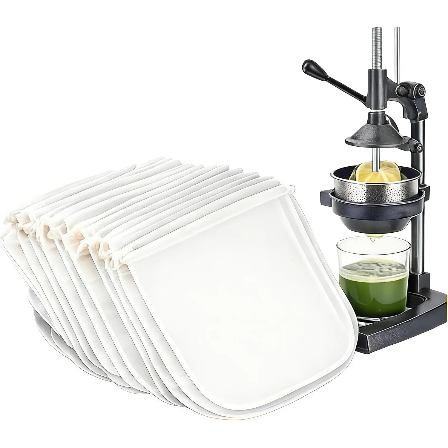 Juicer Bags for Cast Iron Juicer 10 Pack - 200 Mesh Nylon Juice Press Bags, 10 x 14 in,  Fine Mesh for Juicing, Nut Milk, Cold Press Fruit & Cider, Citrus Juicers, Kitchen Straining