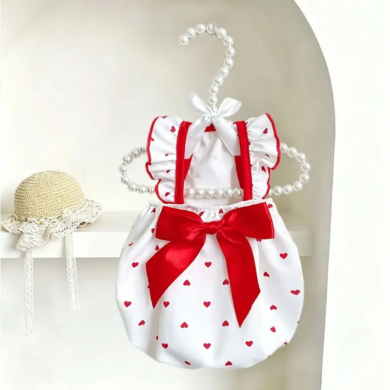 Pet Clothes for Dogs and Cats, Cute Short Heart Bow Dress, Spring Summer Thin Vest Anti-Shedding, Princess Style