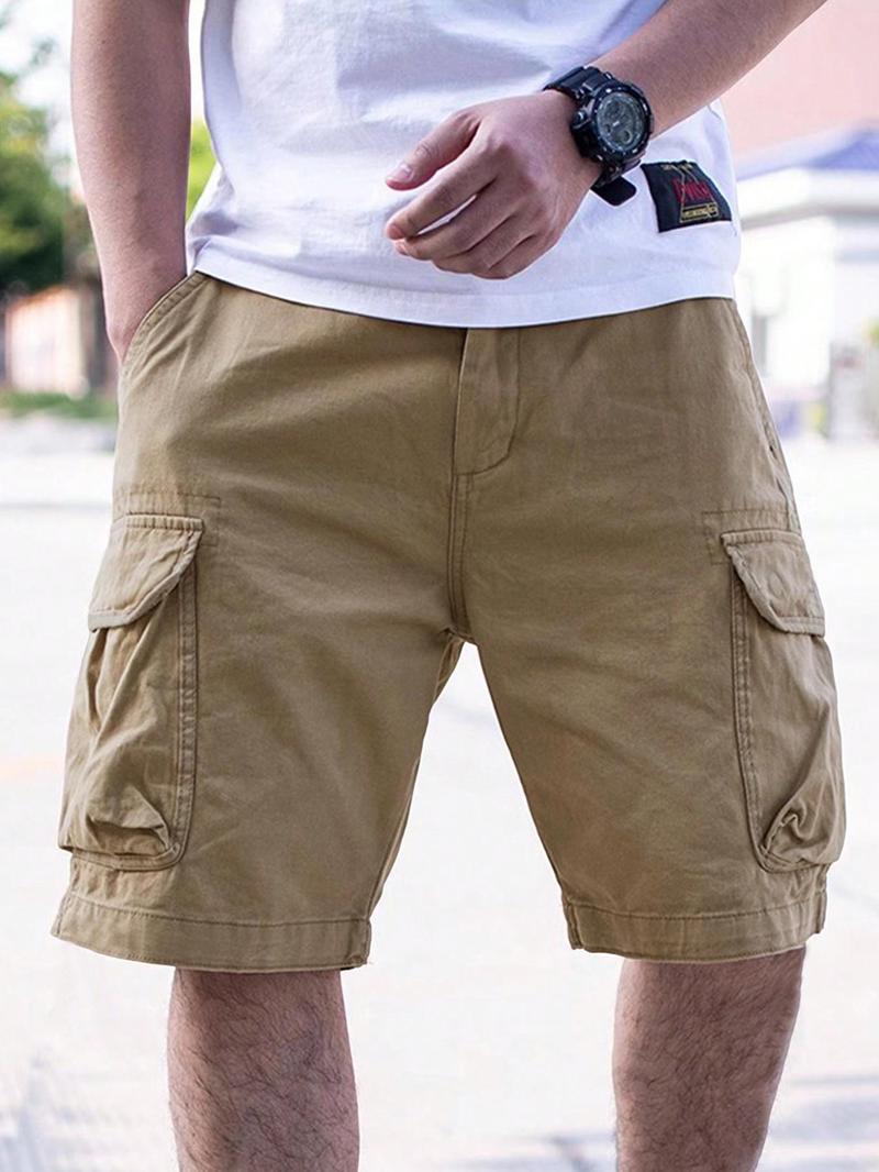 Men's Loose Solid Drawstring Waist Cargo Shorts, Casual Comfy Pocket Design Shorts for Daily Outdoor Wear, Men's Bottoms for All Seasons