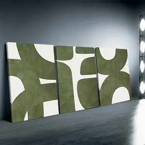 2D Flat, 2D/Flat, 3-Piece Wooden Frame Canvas Poster - Three Abstract Green and White Canvas Paintings - Canvas Wall Art - Poster - Room Decoration - Wall Decoration - Living Room Decoration - Bedroom Decoration - Home Decoration - Personalized Canvas Pho